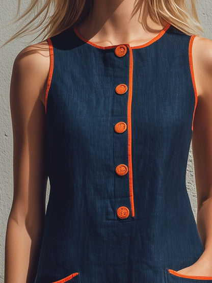 Vestido mini retro con ribete en contraste