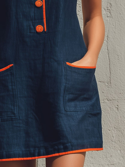 Vestido mini retro con ribete en contraste