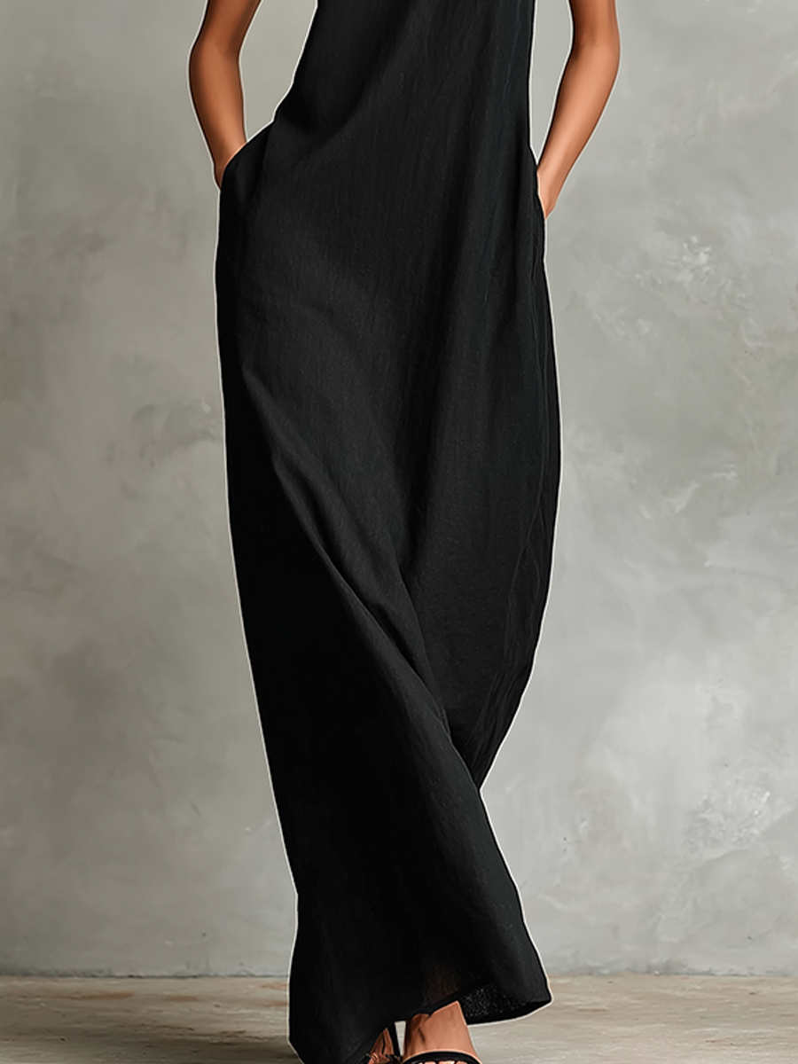 Vestido maxi de cuello alto con bolsillo