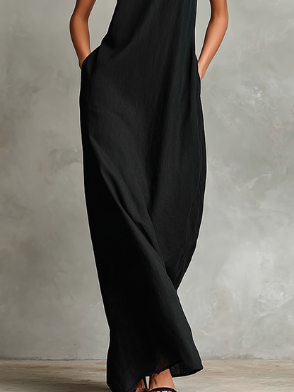 Vestido maxi de cuello alto con bolsillo