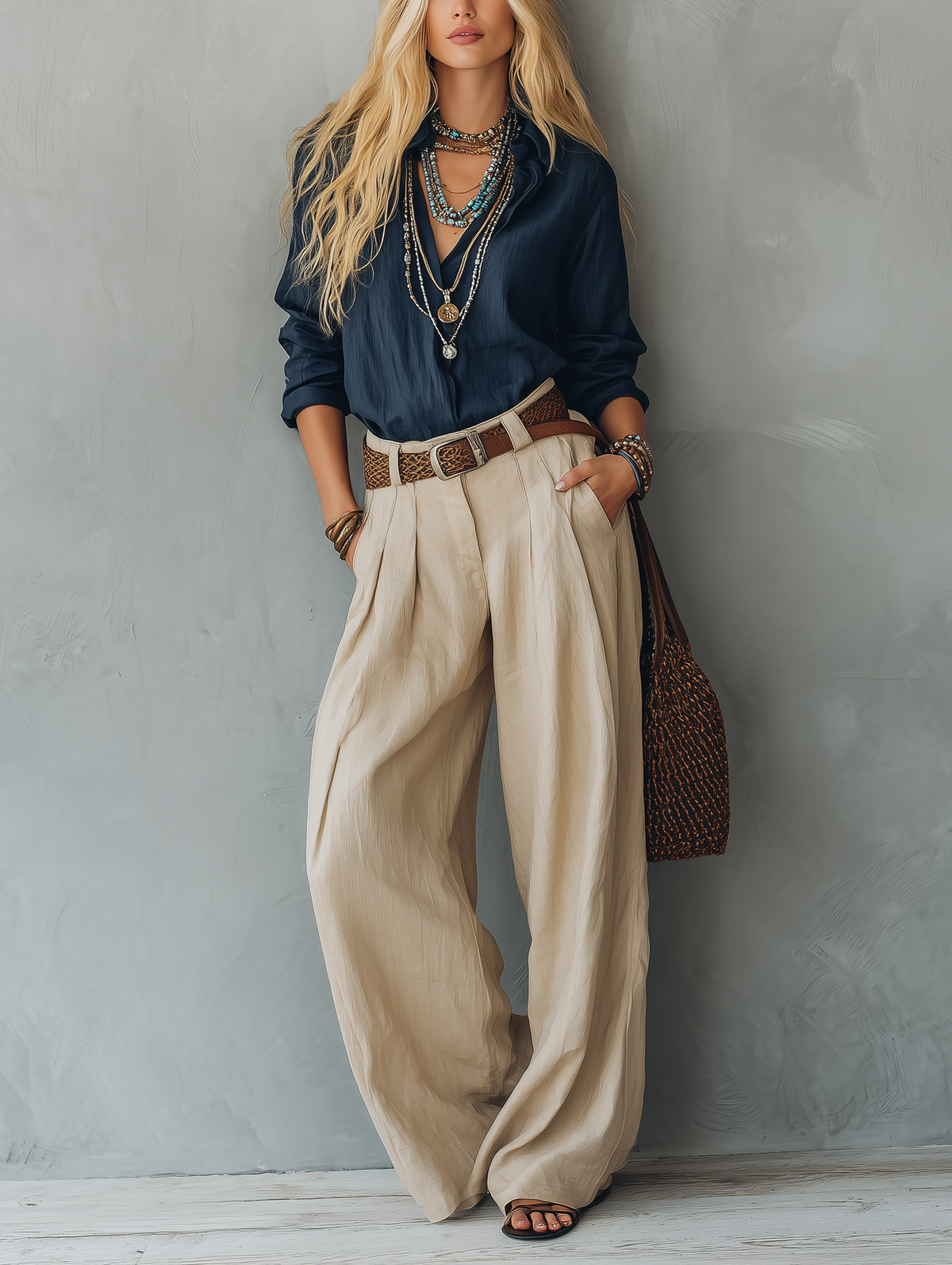 Conjunto de pantalón y suéter de algodón y lino