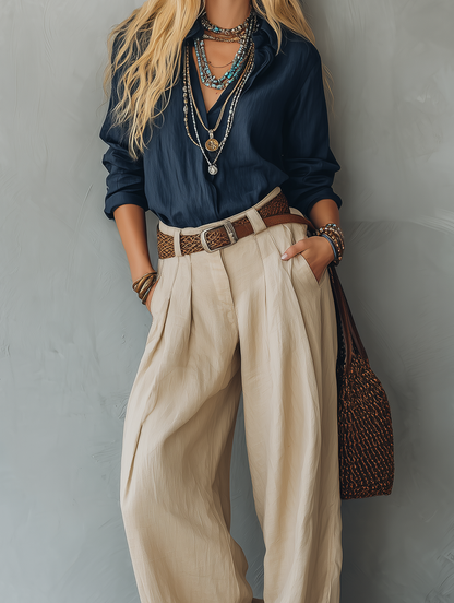 Conjunto de pantalón y suéter de algodón y lino