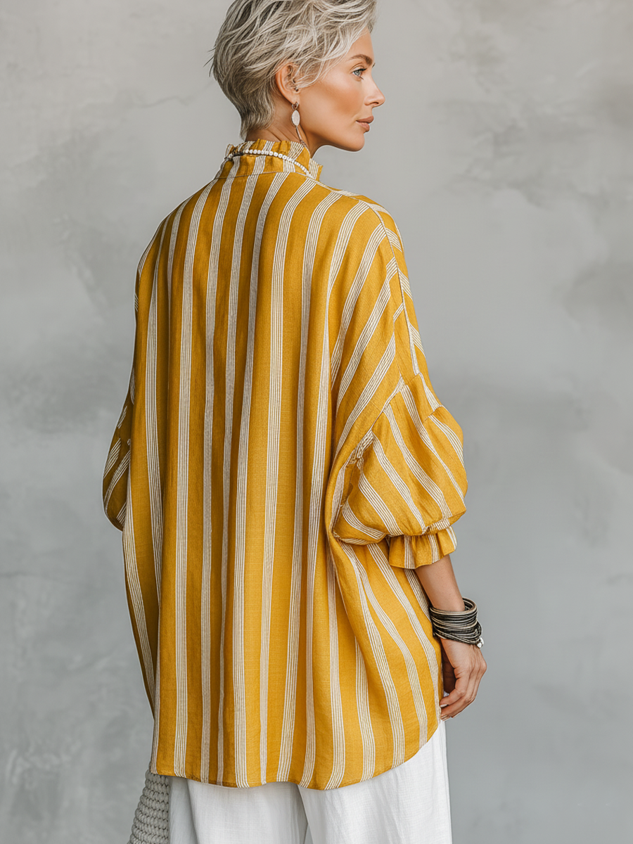Camisa de lino con cuello mao y rayas