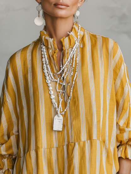 Camisa de lino con cuello mao y rayas