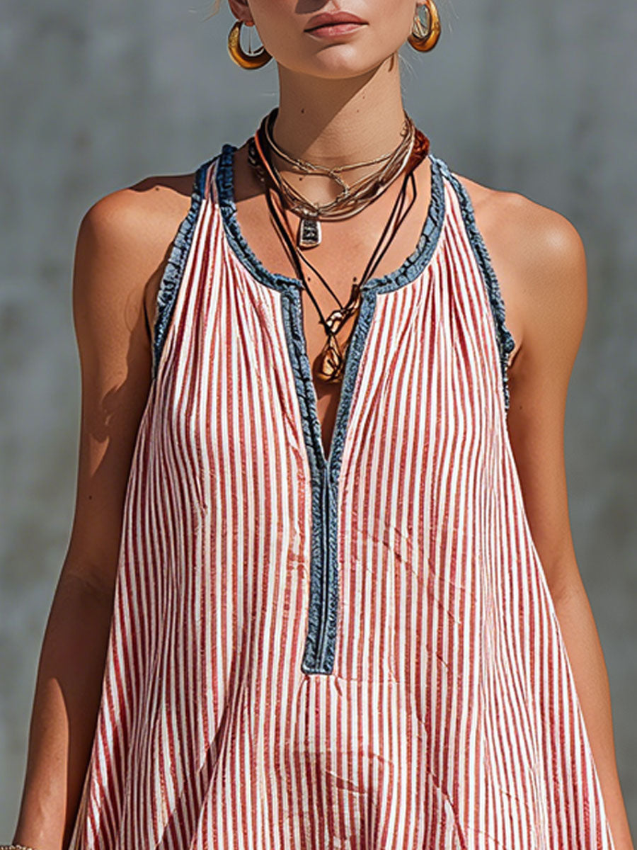 Vestido mini retro a rayas con volantes