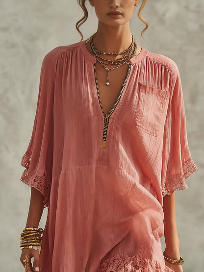 Vestido mini de gasa con cremallera y volantes