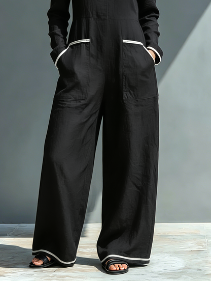 Mono con contraste y escote off-shoulder