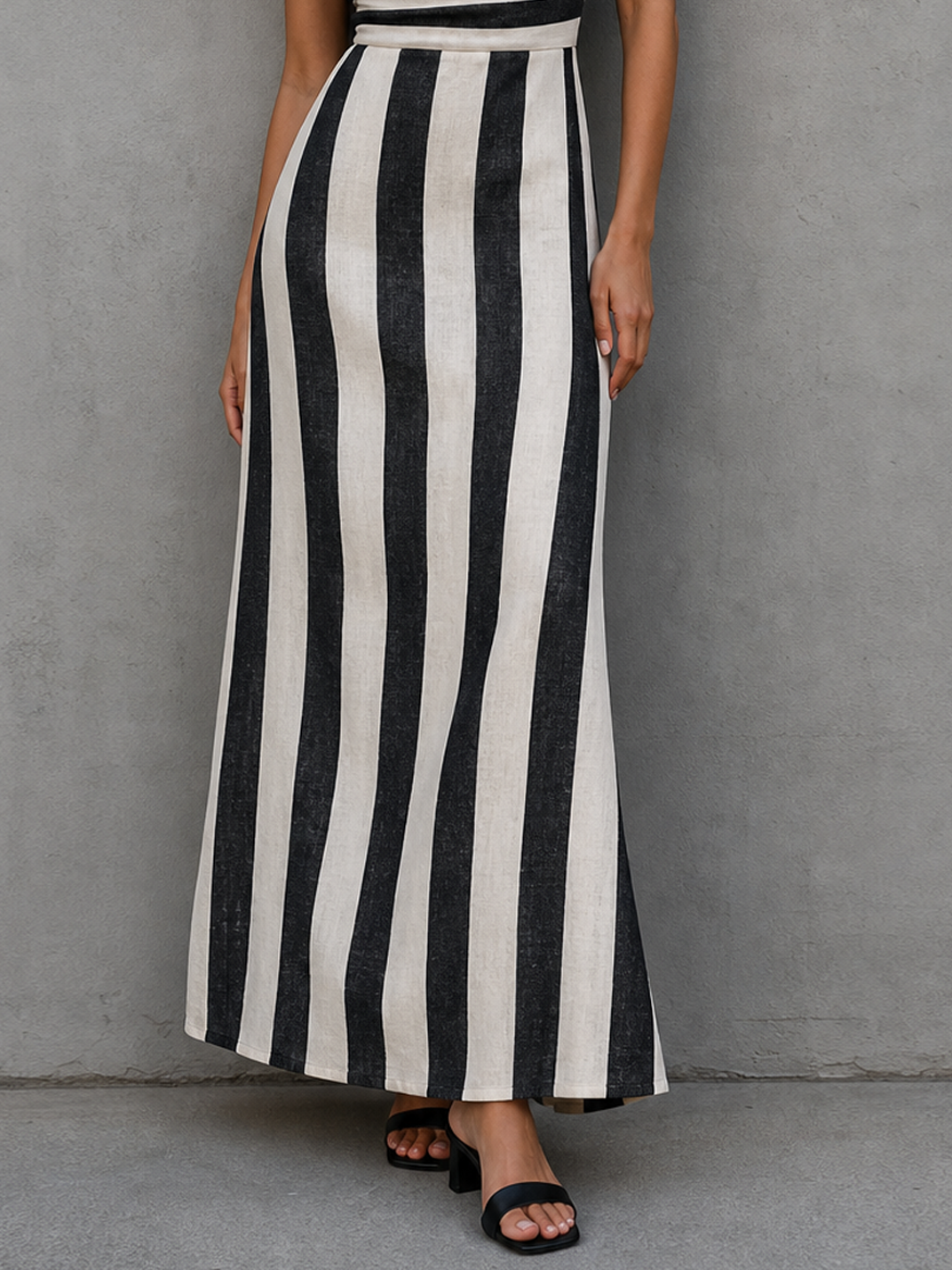 Vestido largo maxi con cuello cisne a rayas