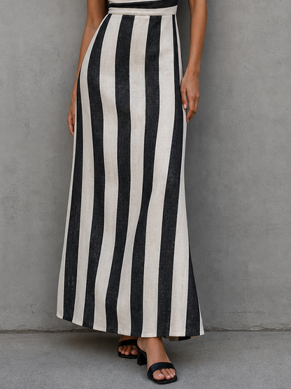 Vestido largo maxi con cuello cisne a rayas