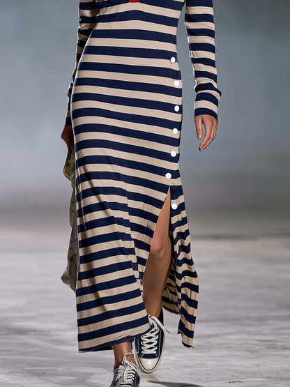 Vestido largo tipo polo náutico con abertura
