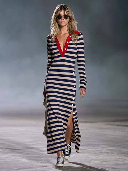 Vestido largo tipo polo náutico con abertura