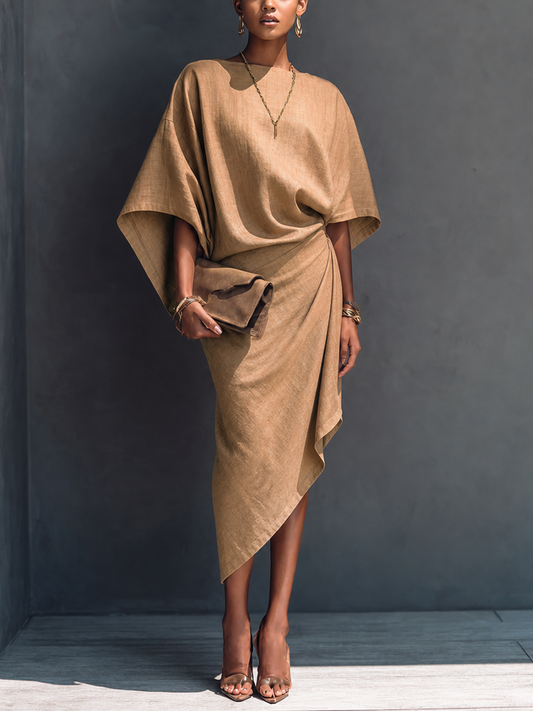 Vestido midi asimétrico drapeado minimalista