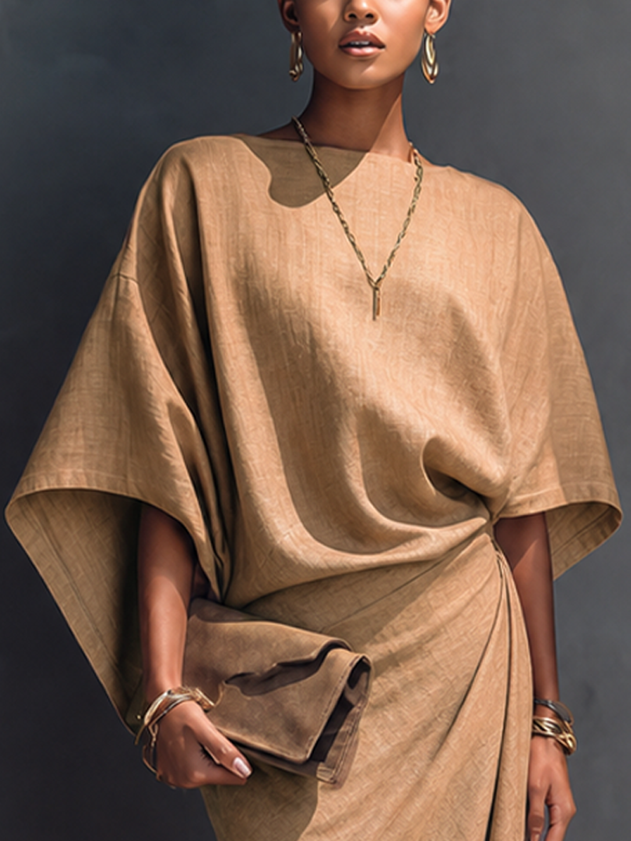 Vestido midi asimétrico drapeado minimalista