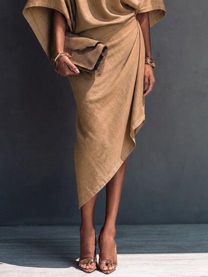 Vestido midi asimétrico drapeado minimalista