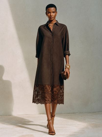 Vestido camisa midi con dobladillo festoneado