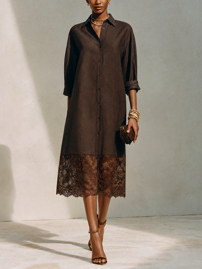 Vestido camisa midi con dobladillo festoneado