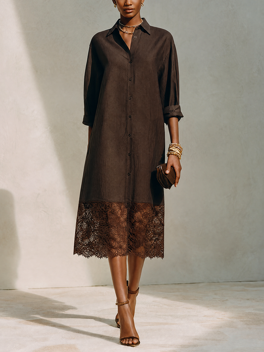 Vestido camisa midi con dobladillo festoneado