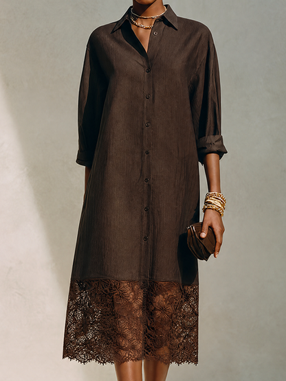 Vestido camisa midi con dobladillo festoneado