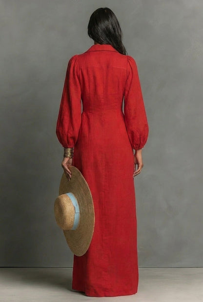 Vestido largo entallado con botones delanteros