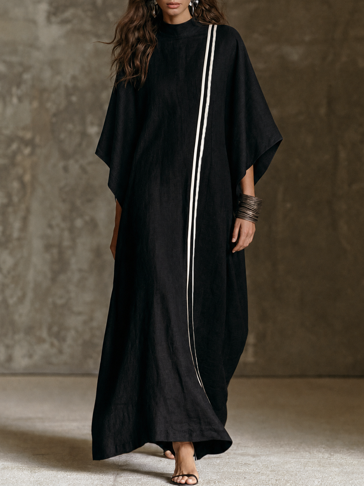 Vestido largo de manga murciélago y cuello alto simulado