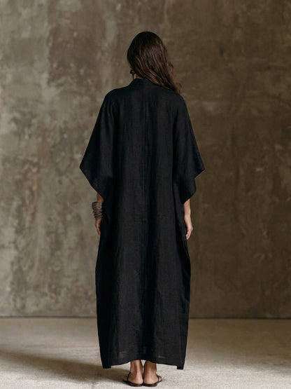 Vestido largo de manga murciélago y cuello alto simulado