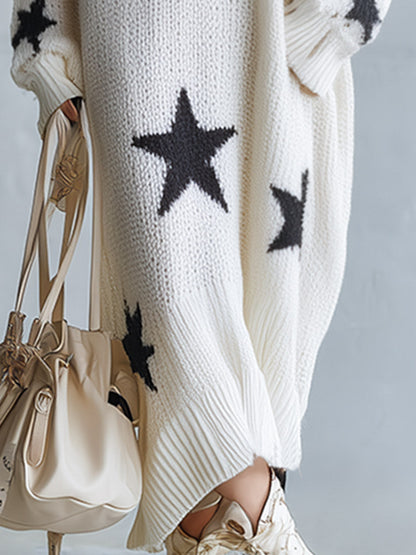 Vestido maxi de punto con estampado de estrellas y corte extragrande
