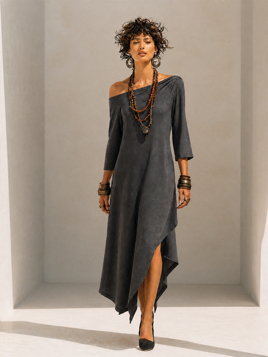 Vestido midi asimétrico de un solo hombro