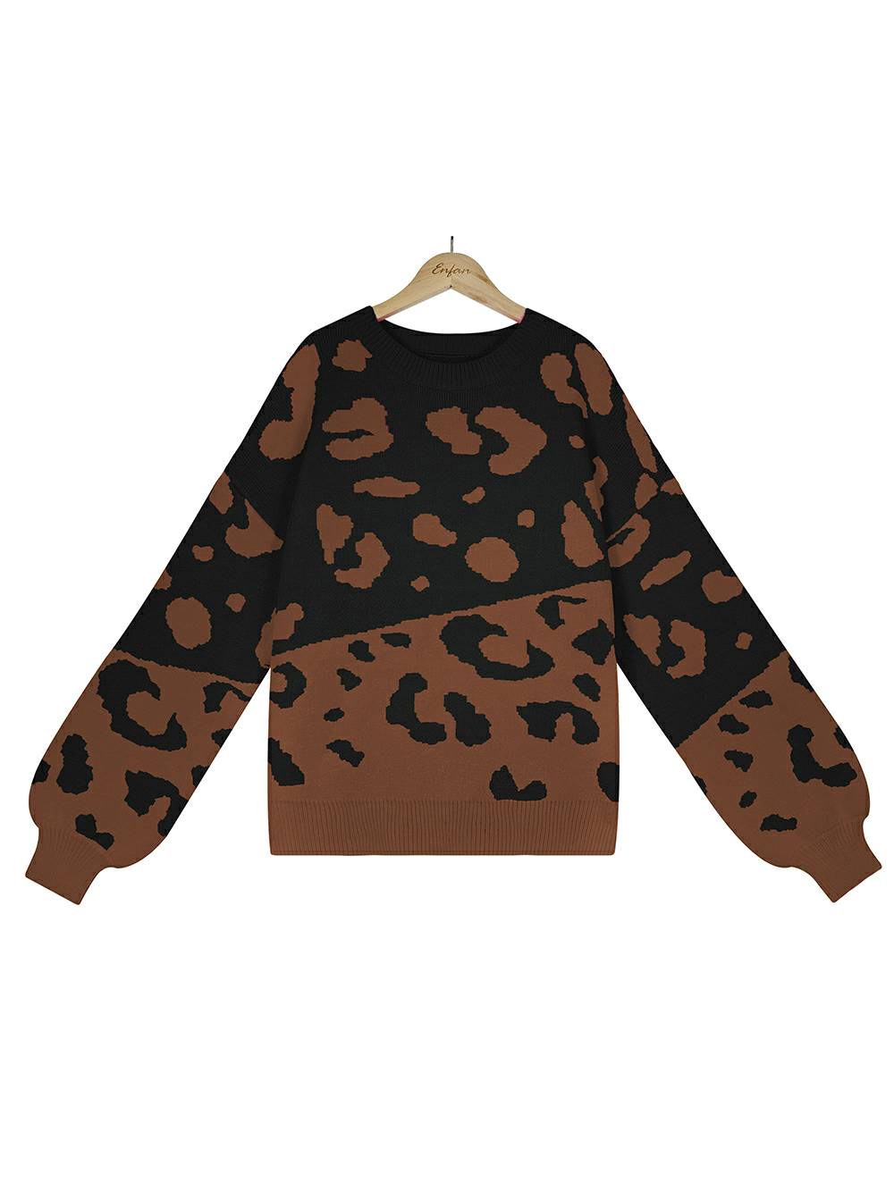 Suéter de punto con cuello redondo y estampado de leopardo elegante