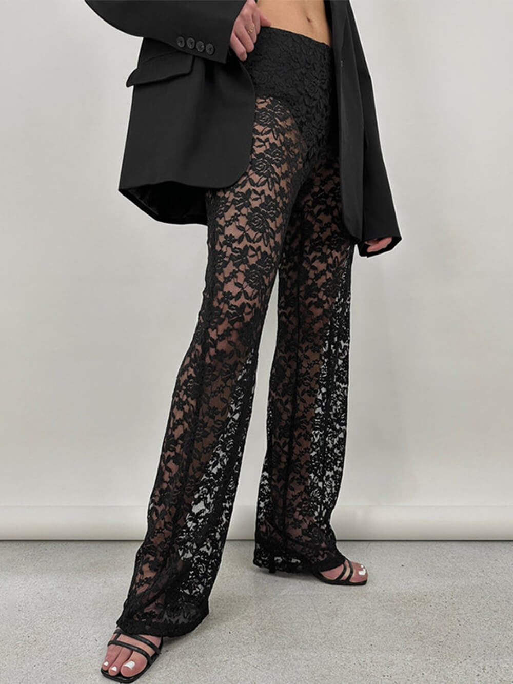 Pantalones rectos de encaje de longitud alta
