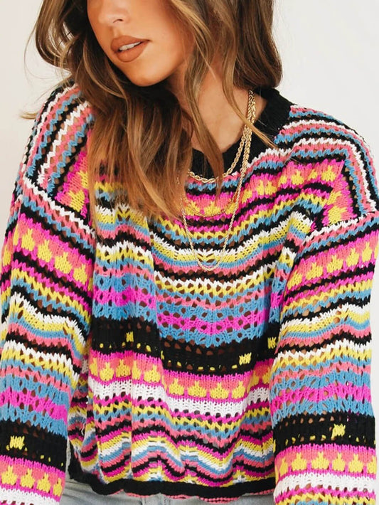 Jersey de rayas con cuello redondo de color medio