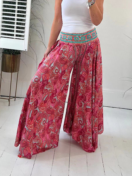 Bengalas de pierna ancha con estampado de cachemira étnica