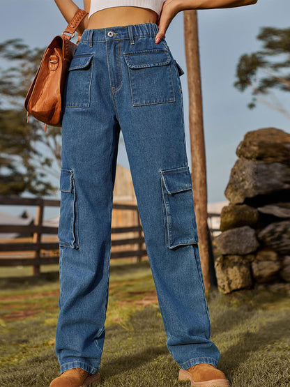 Vaqueros cargo de denim lavado con múltiples bolsillos