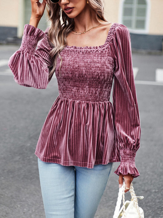 Top babydoll de terciopelo ahumado con escote cuadrado