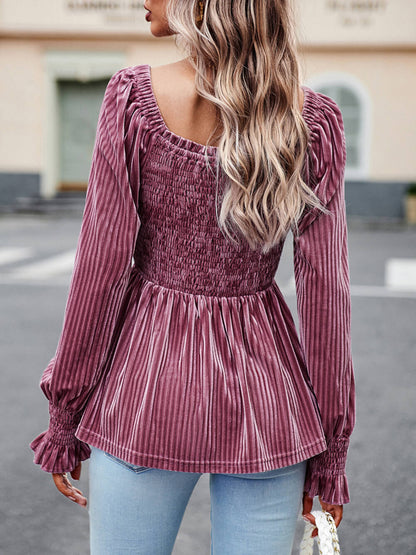 Top babydoll de terciopelo ahumado con escote cuadrado