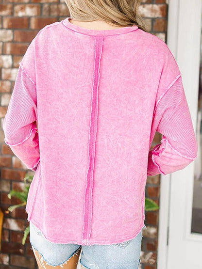 Sudadera con dobladillo sin rematar y lavado mineral retorcido reversible fucsia