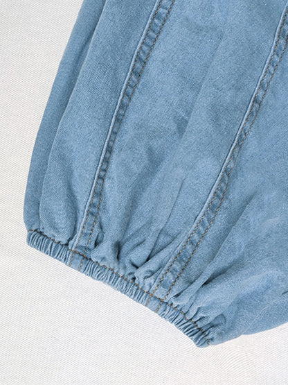 Camisa corta vaquera holgada con mangas abullonadas