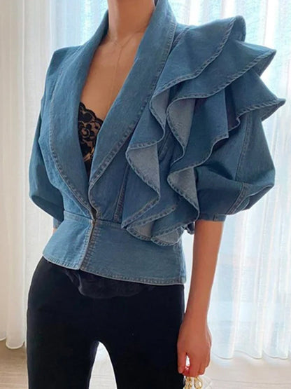Blusas vaqueras estilo bomber plisadas elegantes