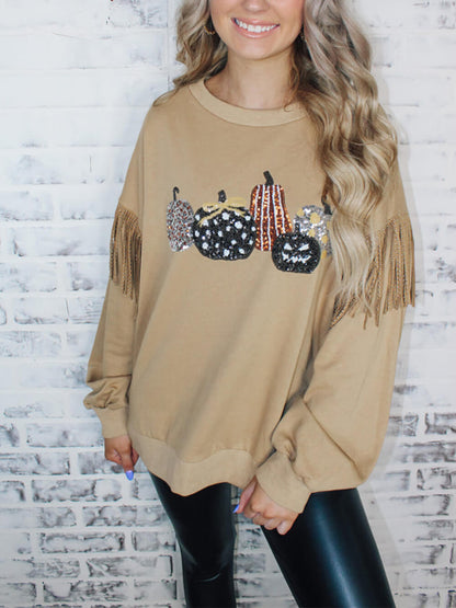 Top de manga con flecos y lentejuelas de calabaza