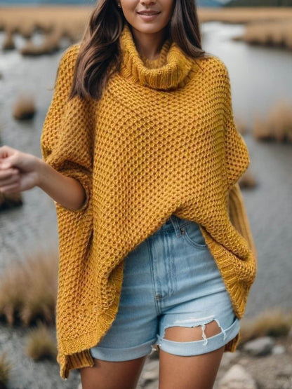 Suéter con cuello alto y manga dolman unicolor