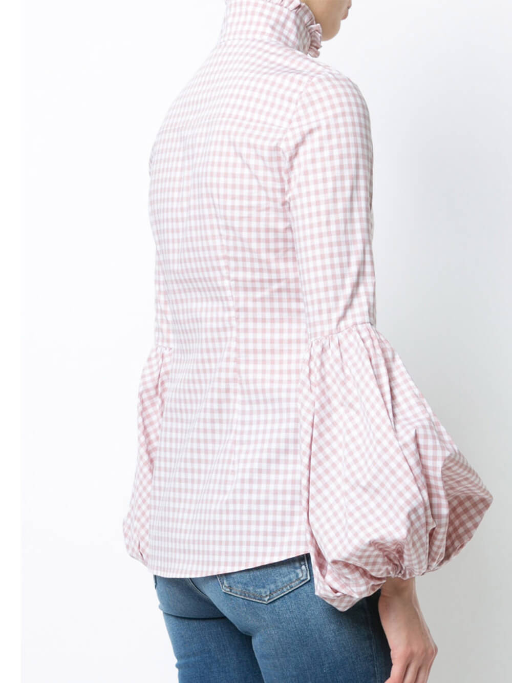 Camisa de manga larga abullonada con cuello alto a cuadros