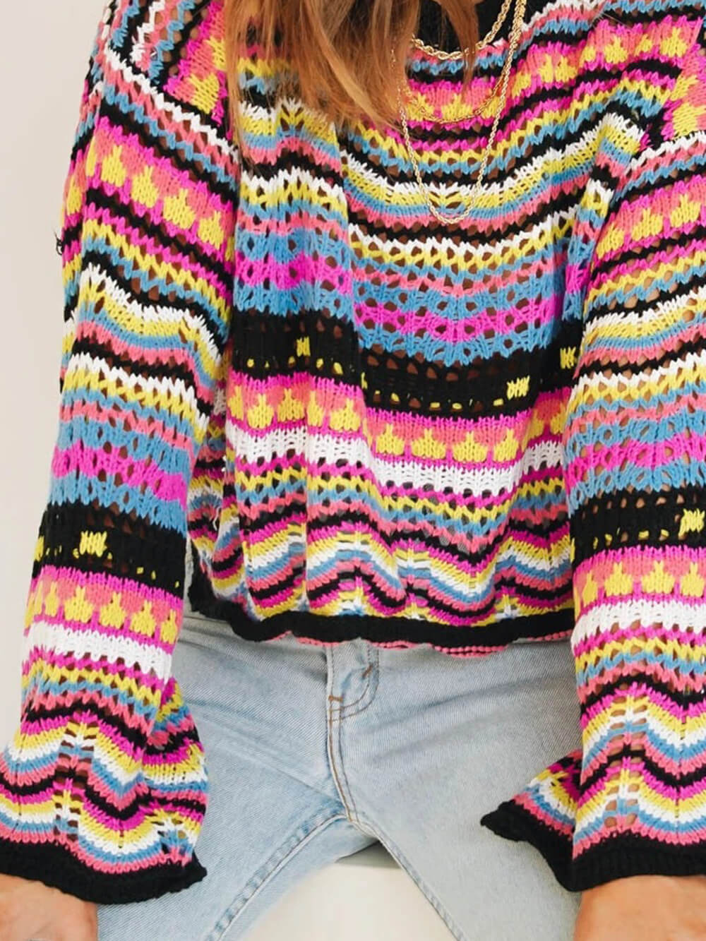 Jersey de rayas con cuello redondo de color medio