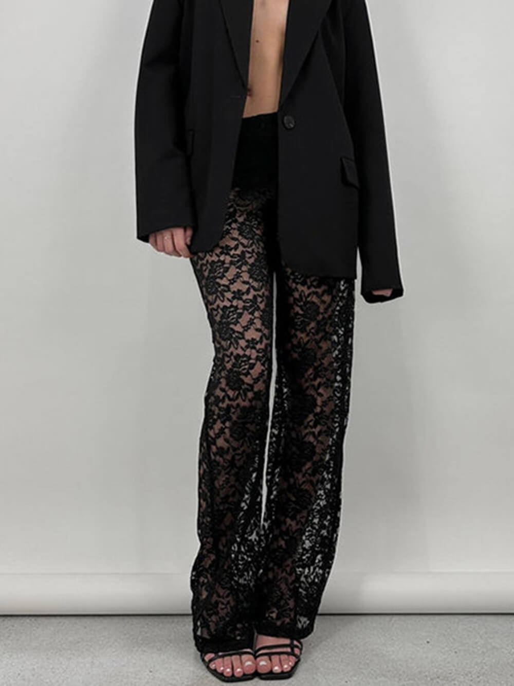 Pantalones rectos de encaje de longitud alta