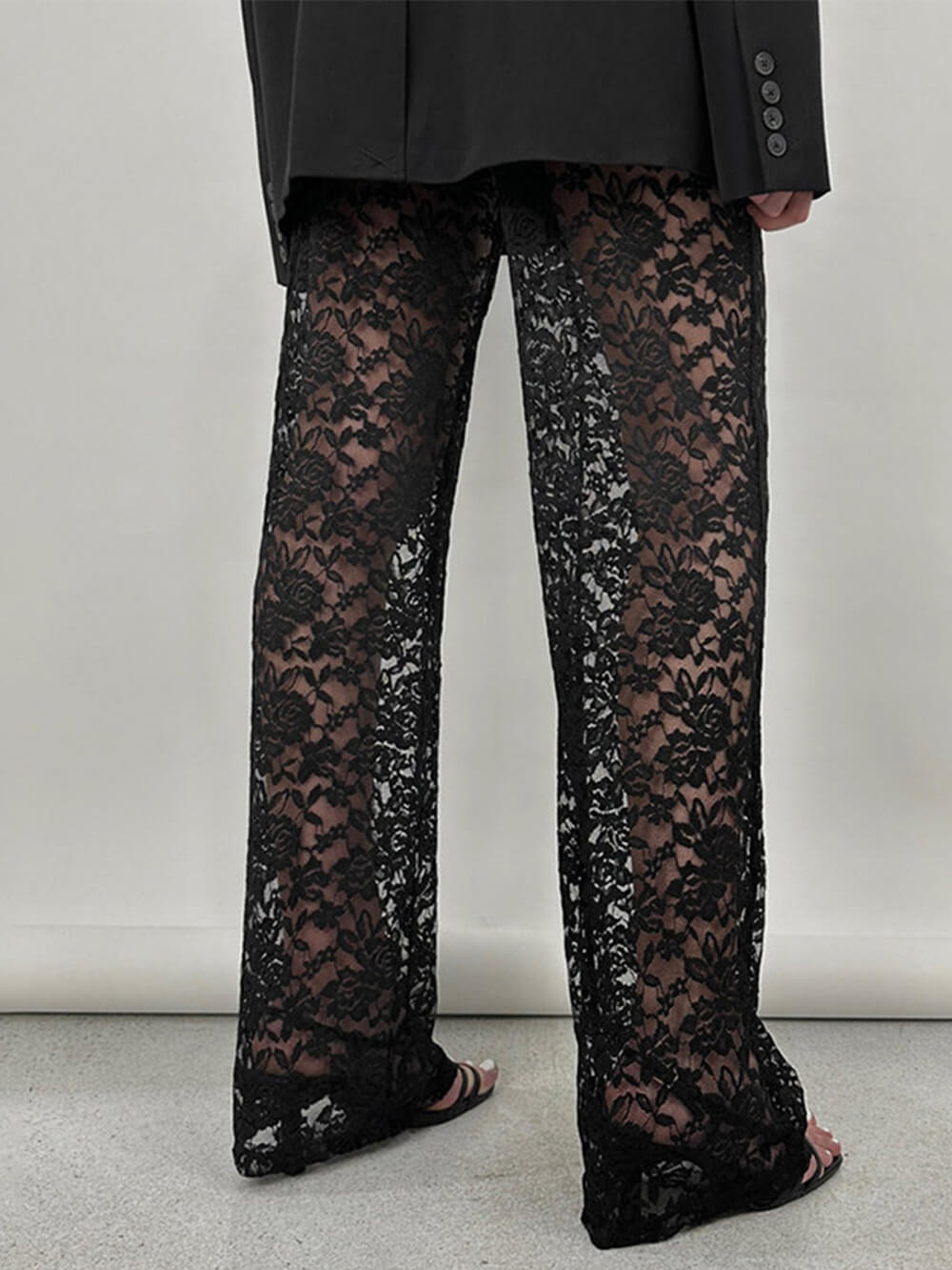 Pantalones rectos de encaje de longitud alta