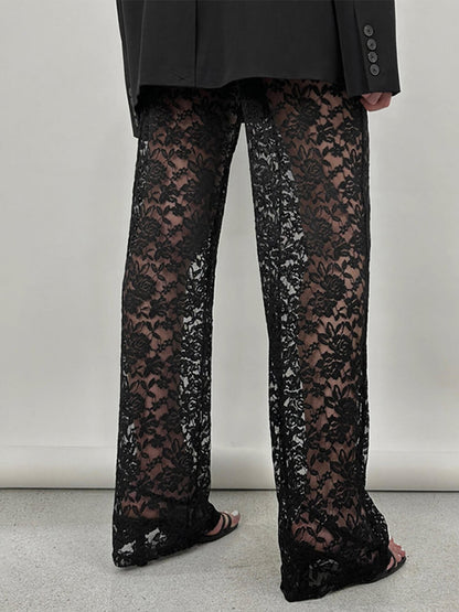Pantalones rectos de encaje de longitud alta