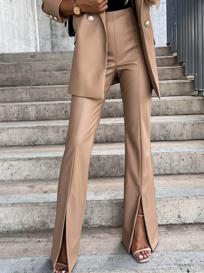 Pantalones casuales de cuero de pu con abertura