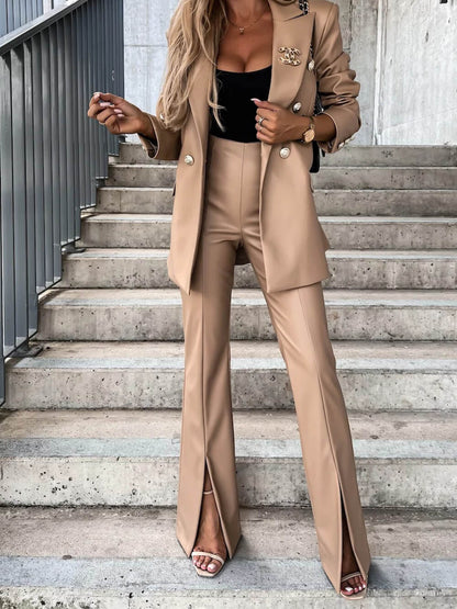 Pantalones casuales de cuero de pu con abertura