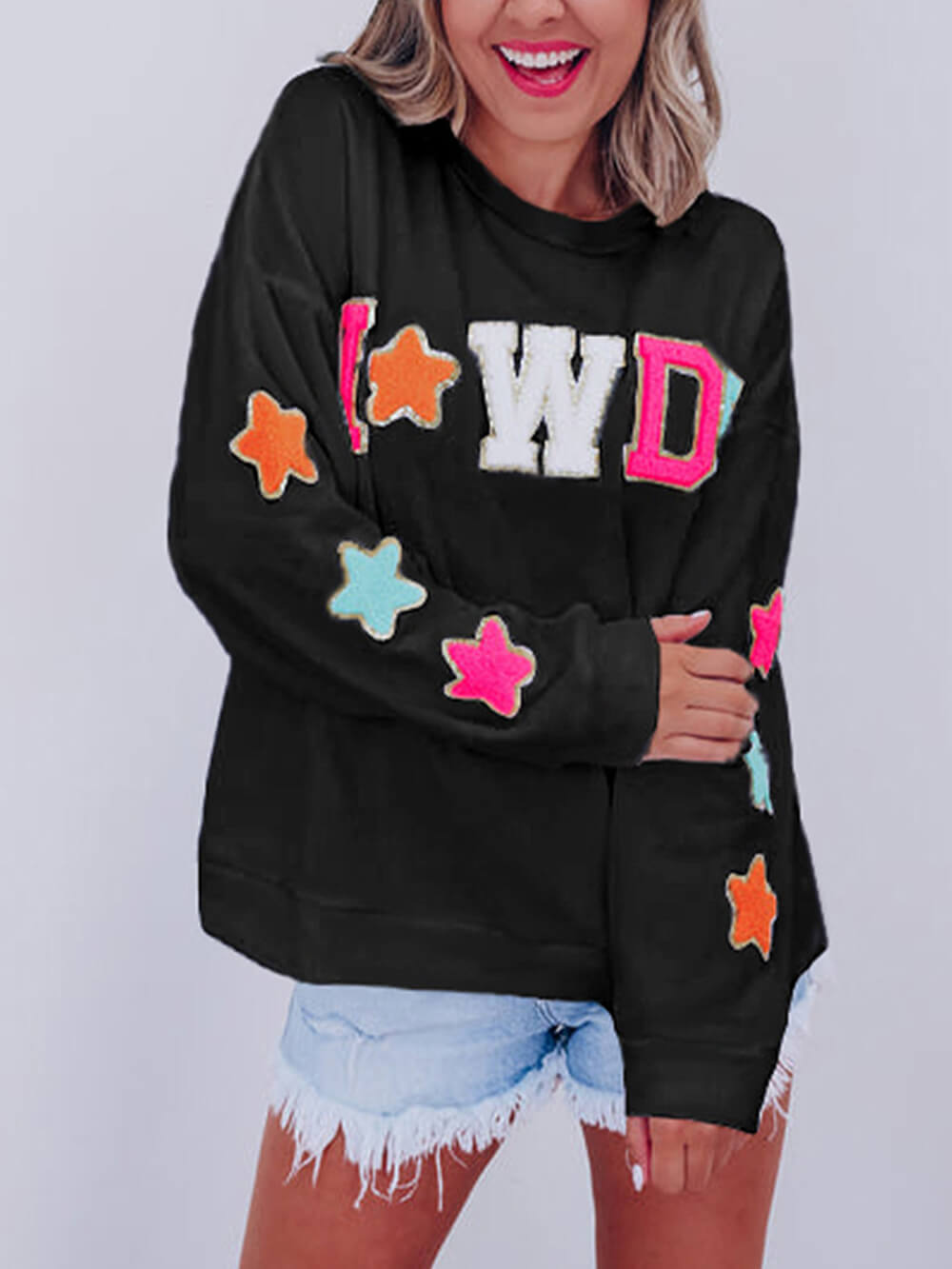 Sudadera con Estampado de Estrellas y Letras de Moda