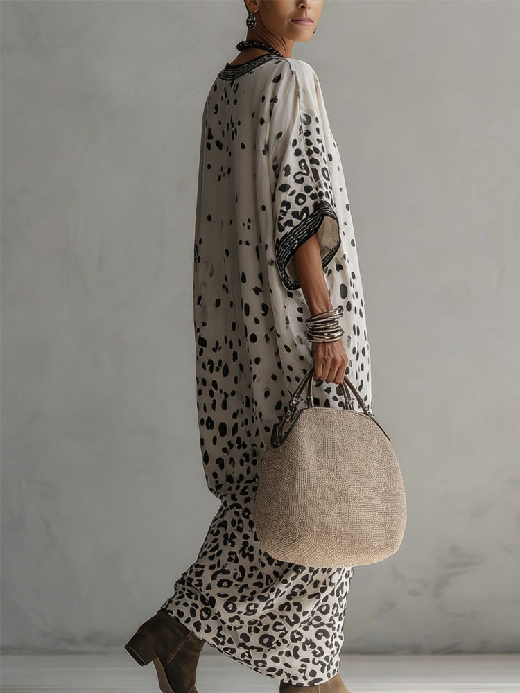 Vestido largo de gasa con estampado de leopardo degradado