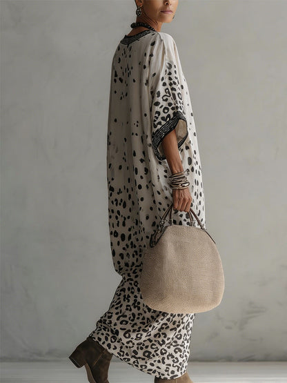 Vestido largo de gasa con estampado de leopardo degradado