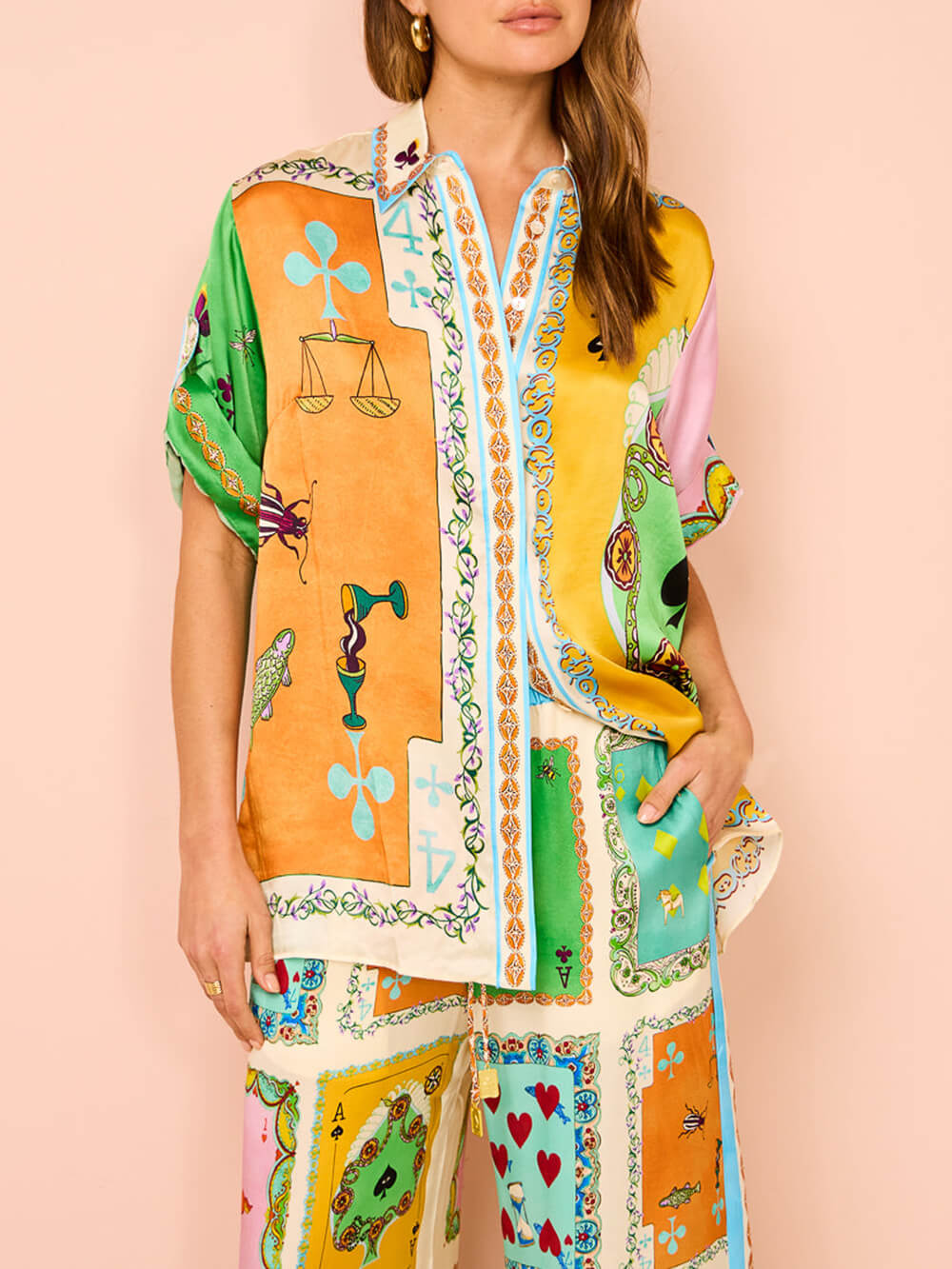 Conjunto de pantalones de pierna ancha con bolsillos y cintura elástica con estampado único de verano divertido